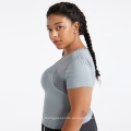 Tamanho mais tamanho ativo desgaste rápido esporte seco de manga curta Executando o treino superior de malha de malha feminina de t-shirt plus size